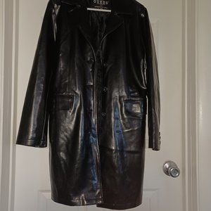 GUESS vintage black shiny PU Trench Coat